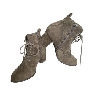 Madden Girl Womens‎ Dark Taupe Round Toe Ankle Boots Sz 7 Lace Up Faux Suede NEW